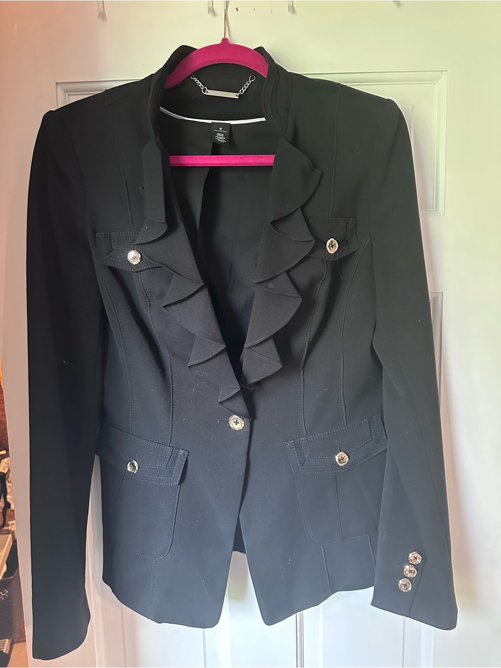 White House Black Market Black Ruffle Front Blazer